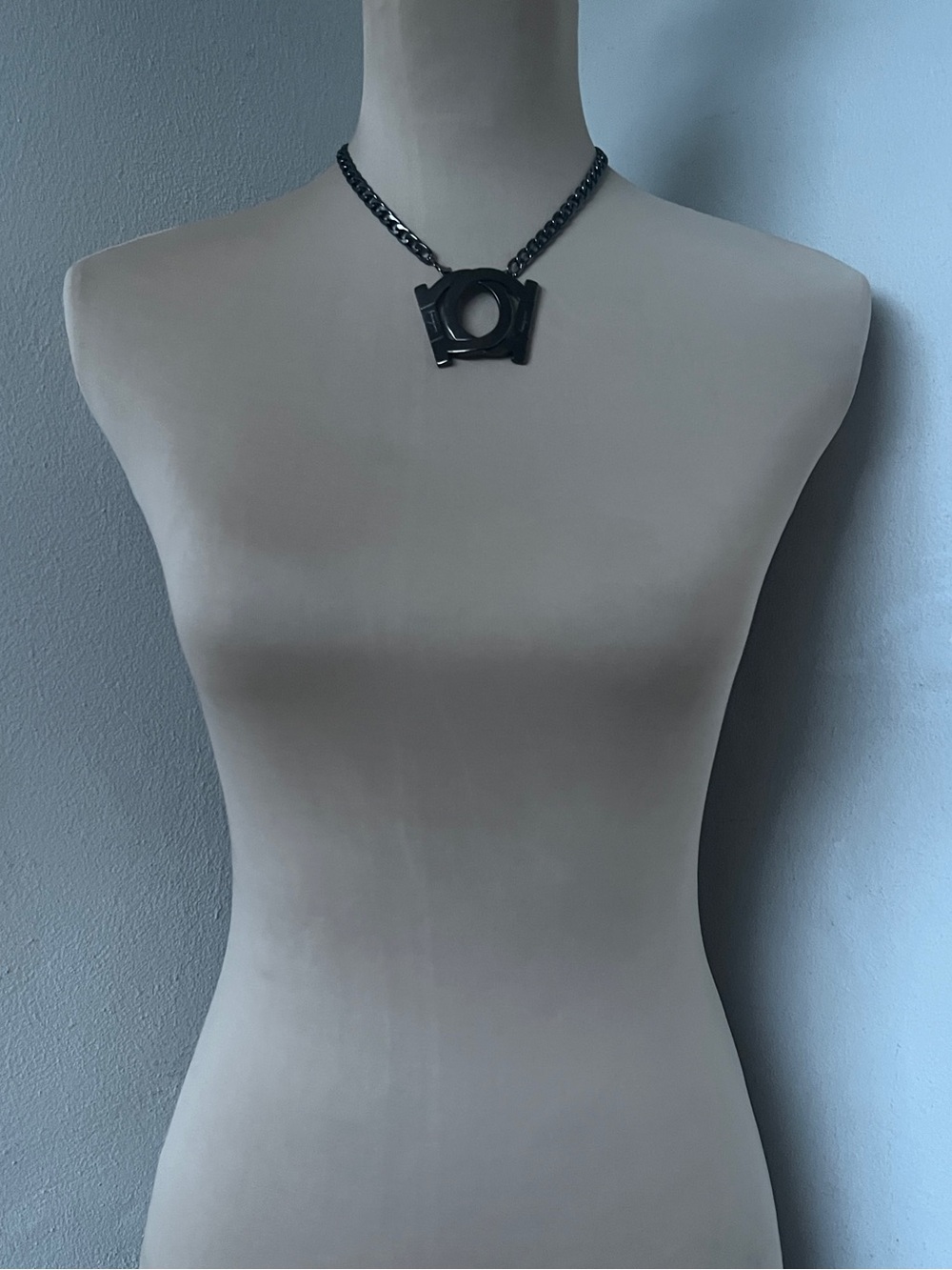 Custom Ferragamo Gunmetal Double Gancini Statement Necklace 17” - Picture 9 of 10